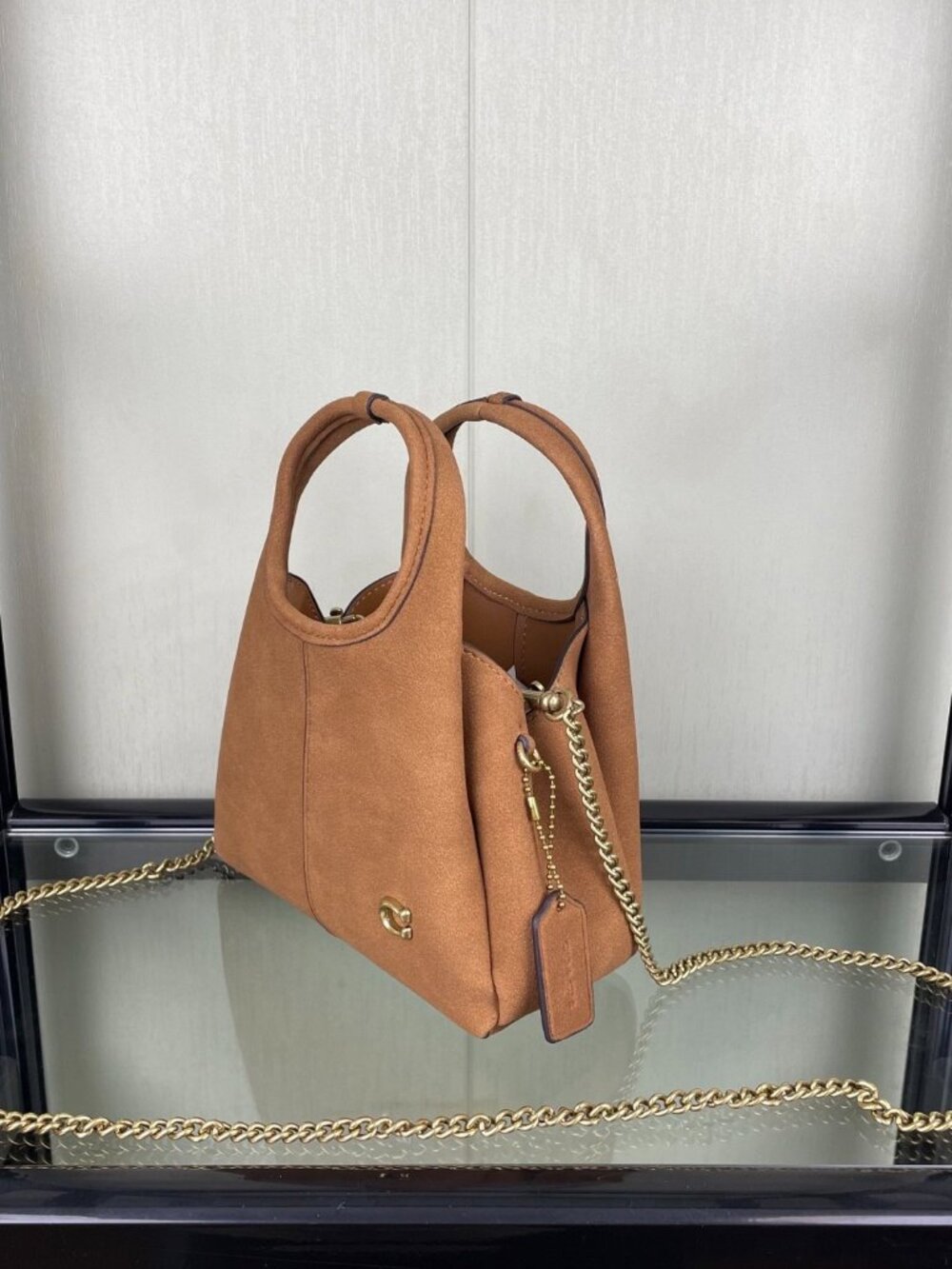 Coach Khaki Suede Circular Handle Handbag - Picture 3 of 8